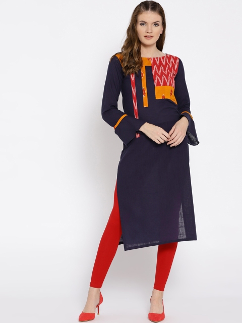 

Shakumbhari Women Navy Blue Yoke Design Straight Kurta
