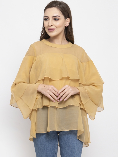 

Jompers Women Beige Solid Longline Tiered Top