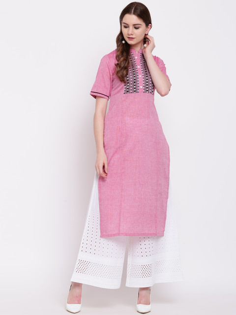 

Shakumbhari Women Pink Yoke Design Straight Kurta