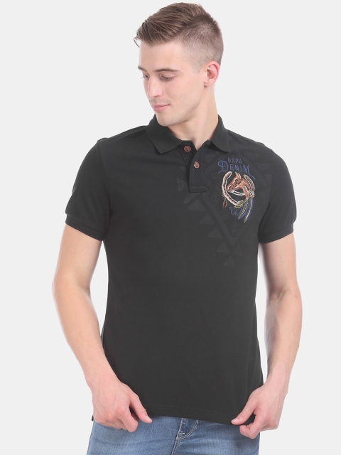 

U.S. Polo Assn. Men Black Solid Polo Collar T-shirt