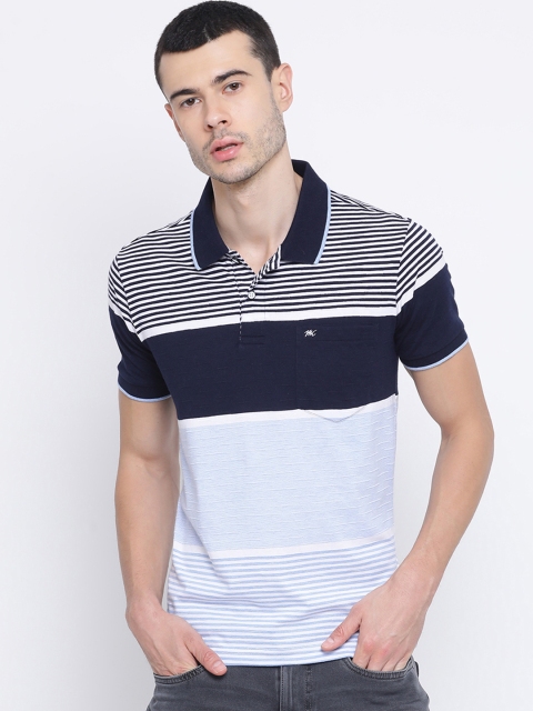 

Monte Carlo Men Navy Blue Striped Polo Collar T-shirt