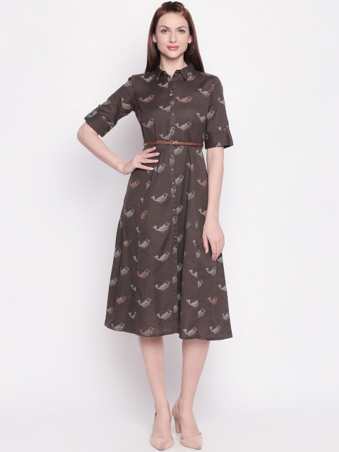

AKKRITI BY PANTALOONS Women Grey Printed A-Line Dress