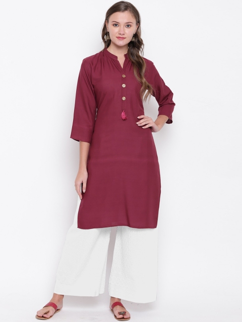 

Vbuyz Women Maroon & White Solid Kurta with Palazzos