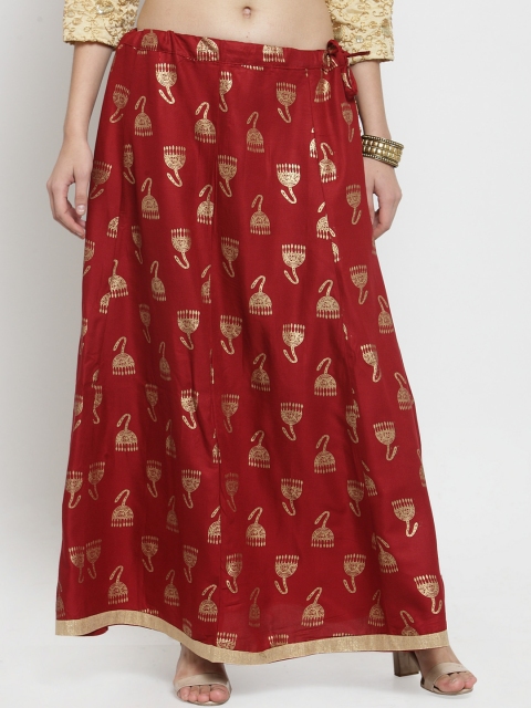 

Clora Creation Women Maroon & Gold-Toned Printed Flared Maxi Skirt