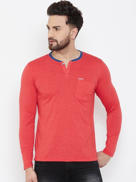 

Adobe Men Red Solid Mandarin Collar T-shirt