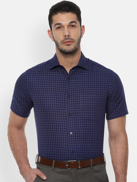 

Louis Philippe Men Navy Blue Regular Fit Checked Formal Shirt