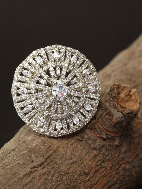 

Bhana Fashion Silver-Plated AD-Studded Handcrafted Finger Ring