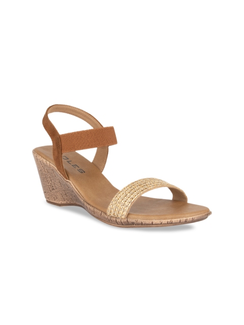

SOLES Women Beige & Brown Woven Design Wedges