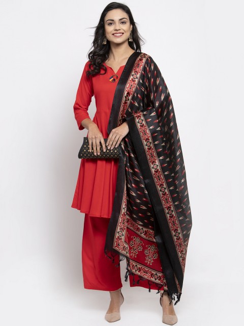 Jompers Women Red & Black Solid Kurta with Palazzos & Dupatta