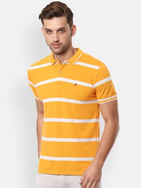 

Louis Philippe Jeans Men Yellow Striped Polo Collar T-shirt