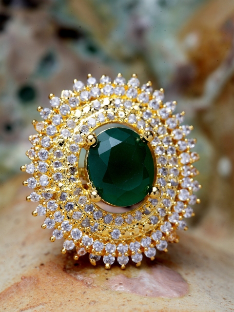 

Bhana Fashion Gold-Plated Green & White Handcrafted Finger Ring, Silver