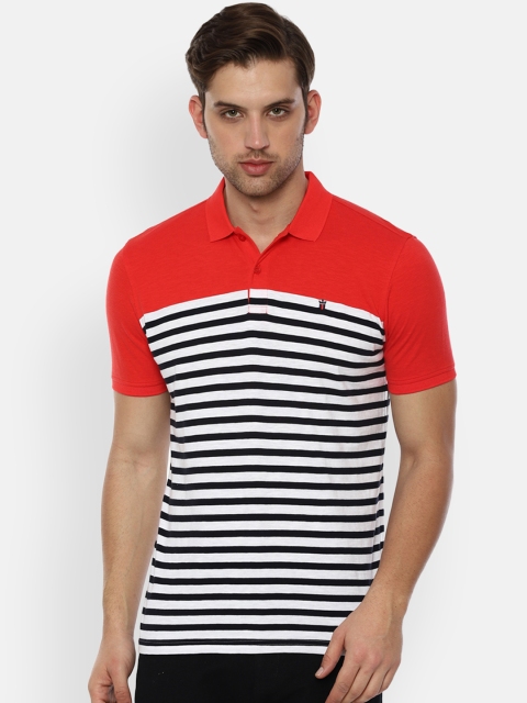 

Louis Philippe Sport Men White & Red Striped Polo Collar T-shirt