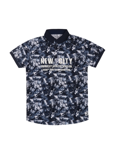 

Lil Tomatoes Boys Navy Blue Printed Polo Collar T-shirt