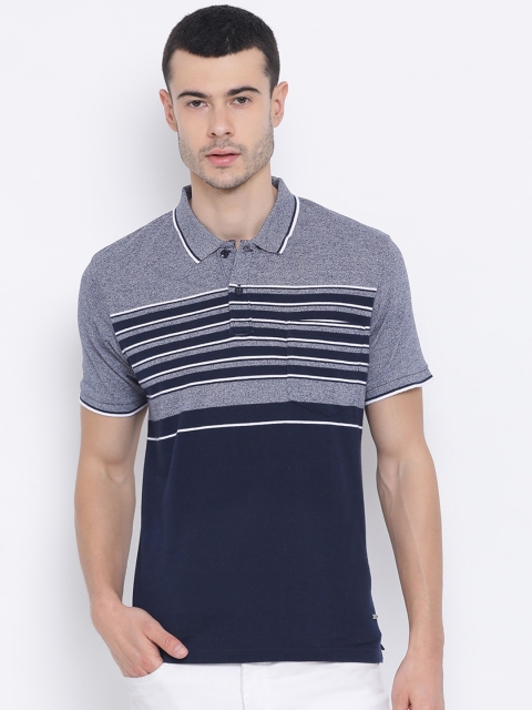 

Monte Carlo Men Blue & Grey Striped Polo Collar T-shirt