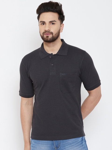 

Adobe Men Charcoal Solid Polo Collar T-shirt