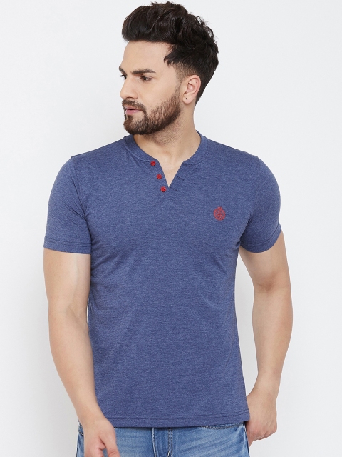 

Adobe Men Blue Printed Mandarin Collar T-shirt