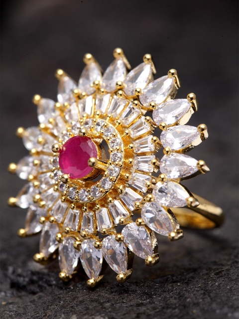 

Bhana Fashion Gold-Plated White & Magenta Handcrafted Finger Ring