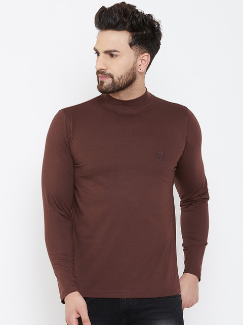 

Adobe Men Brown Solid High Neck T-shirt