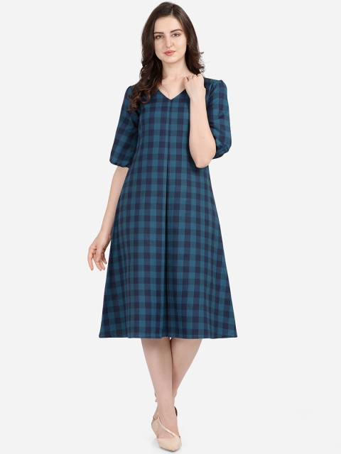 

Smarty Pants Women Blue Checked Fit and Flare Dress