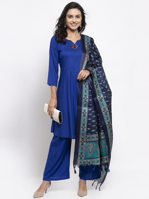 

Jompers Women Blue Solid Kurta with Palazzos & Dupatta