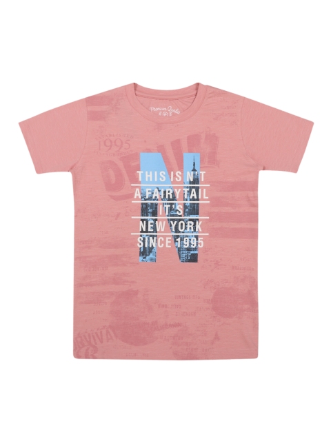 

Lil Tomatoes Boys Peach-Coloured Printed Round Neck T-shirt