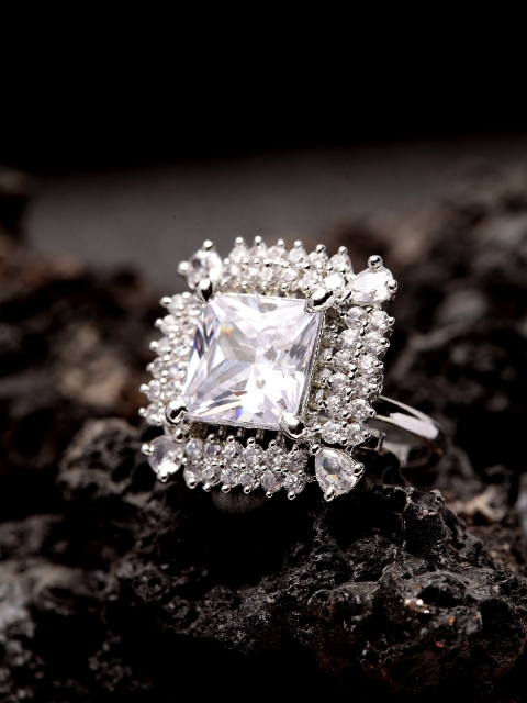 

Bhana Fashion Women Silver Plated American Diamond Square Shape Ring