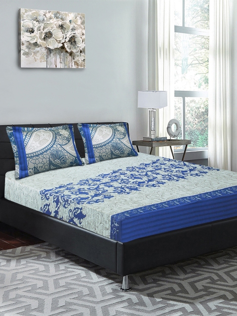 

Good Homes by Home Candy Blue & Grey Ethnic Motifs 210 TC Cotton 1 King Bedsheet with 2 Pillow Covers