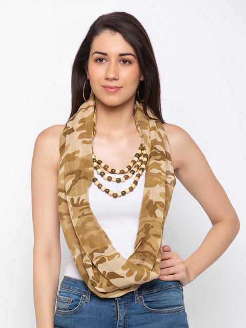 

Vozaf Women Olive Green & Beige Camouflage Printed Stole