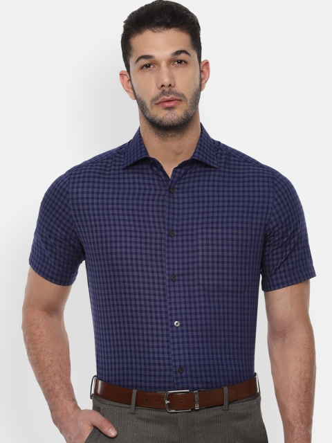 

Louis Philippe Men Navy Blue Regular Fit Checked Formal Shirt
