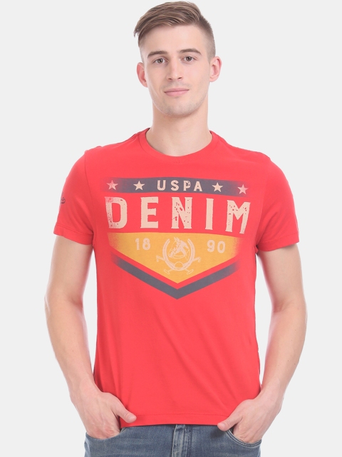 

U.S. Polo Assn. Denim Co. Men Red Printed Round Neck Pure Cotton T-shirt