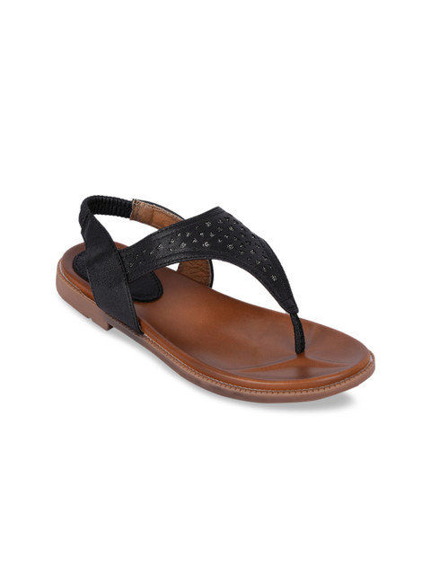 

Sole To Soul Women Black Solid T-Strap Flats