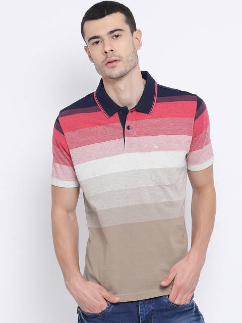 

Monte Carlo Men Navy Blue & Pink Striped Polo Collar T-shirt