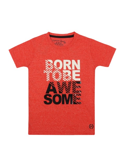 

Lil Tomatoes Boys Orange Printed Round Neck Pure Cotton T-shirt