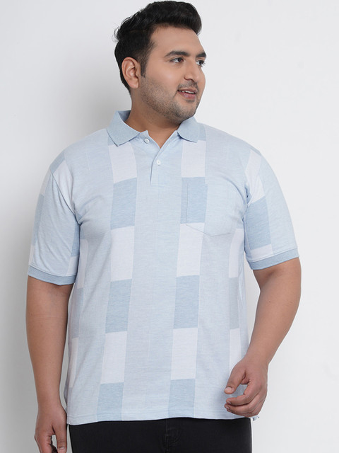

John Pride Plus Size Men Blue Striped Polo Collar T-shirt