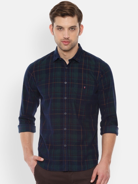 

Louis Philippe Sport Men Green & Navy Blue Slim Fit Checked Casual Shirt