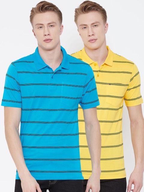 

NEVA Men Blue Striped Polo Collar T-shirt