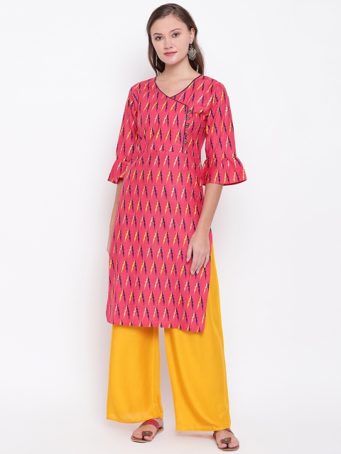 

Vbuyz Women Coral Pink & Yellow Printed Kurta with Palazzos