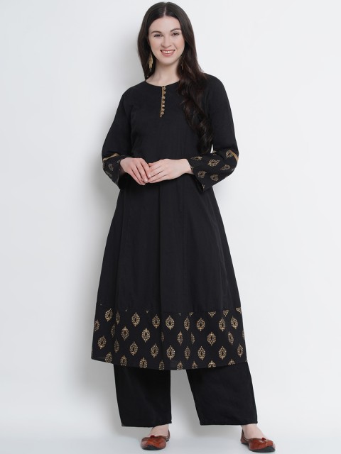 

Love More Women Black Printed A-Line Kurta