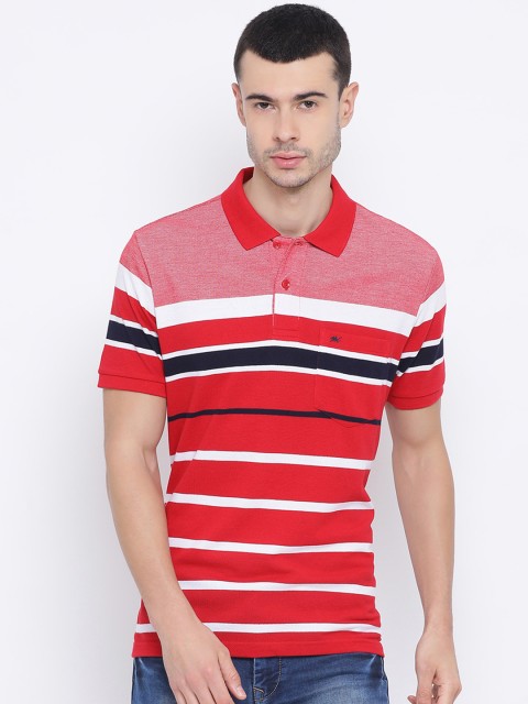 

Monte Carlo Men Red & White Striped Polo Collar T-shirt