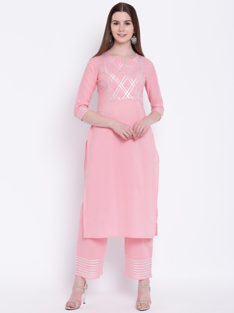 

Khushal K Women Pink Solid Kurta with Palazzos