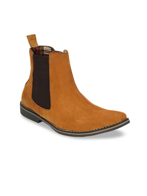 

Eego Italy Men Tan Solid Leather Mid-Top Slip-On Sneakers