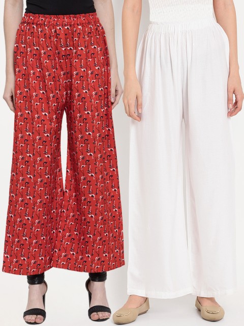 

TAG 7 Women Red & White Printed Wide Leg Palazzos