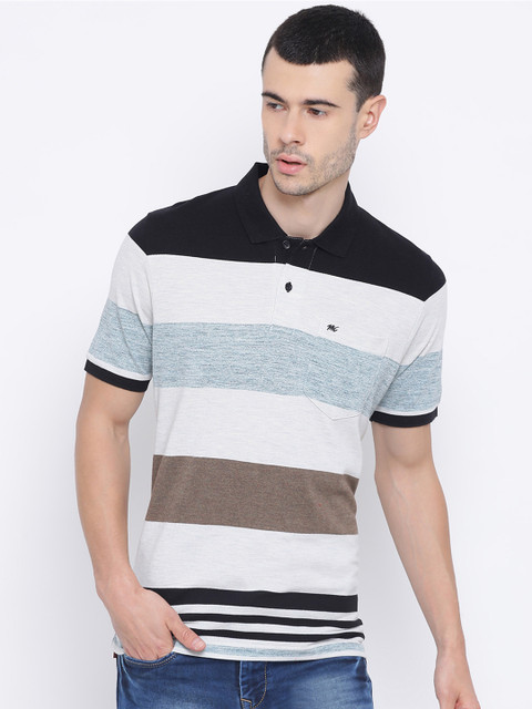 

Monte Carlo Men Multicoloured Striped Polo Collar T-shirt, Multi