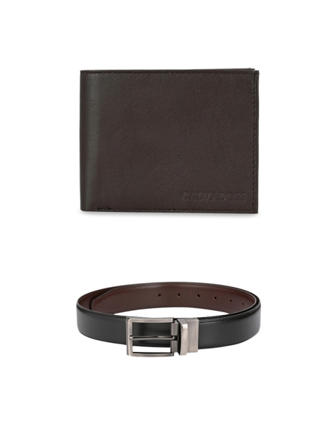 

Calvadoss Men Black & Brown Leather Belt & Wallet Accessory Gift Set