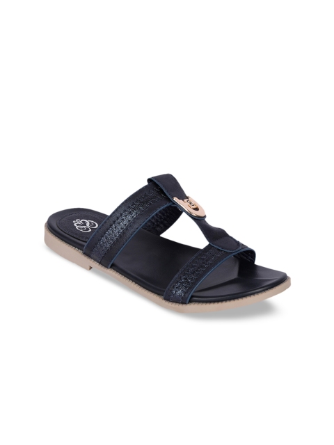 

Sole To Soul Women Navy Blue Embellished Open Toe Flats