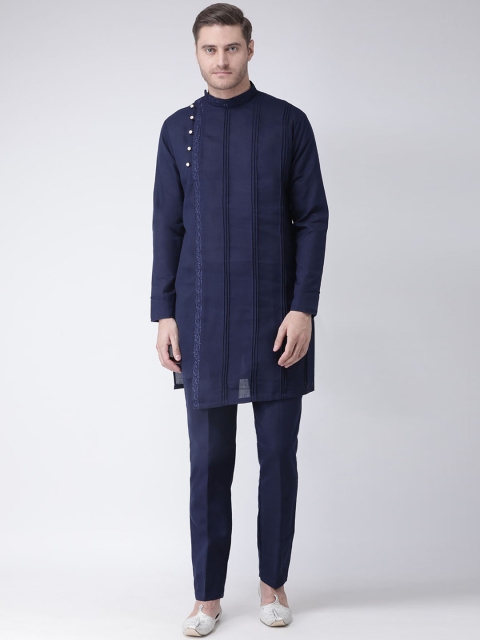

SG LEMAN Men Navy Blue Embroidered Kurta with Trousers