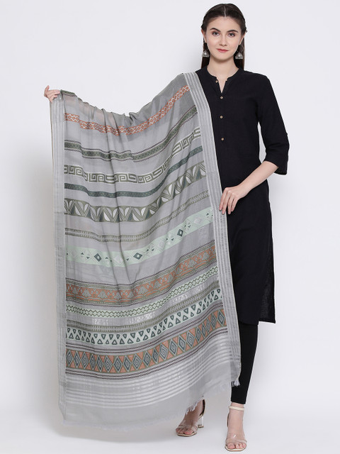 

SHINGORA Grey & Green Printed Antimicrobial Dupatta