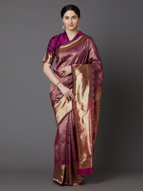 

Mitera Magenta & Gold-Coloured Silk Blend Woven Design Banarasi Saree