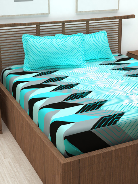 

Story@home Blue & Black Geometric 186TC Cotton 1 King Bedsheet with 2 Pillow Covers