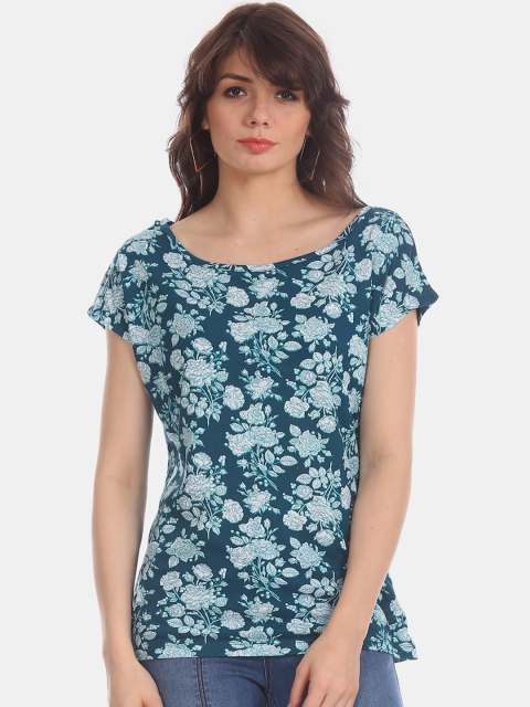 

Cherokee Women Teal Green Printed Top